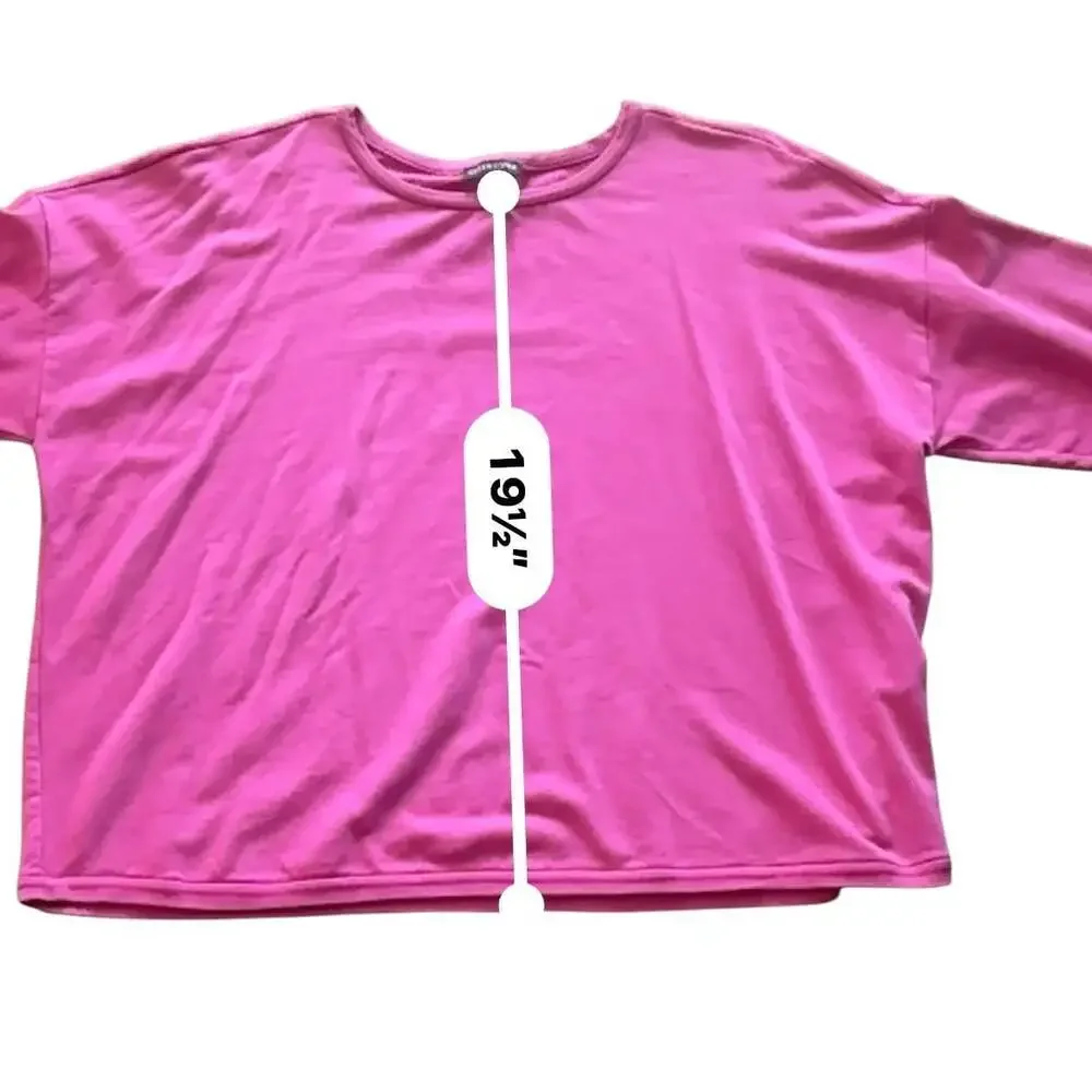 Eileen Fisher Magenta Boxy Pullover Top Large TENCEL Lyocell Crew Neck